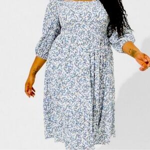 Torrid puff sleeve gauze midi dress.